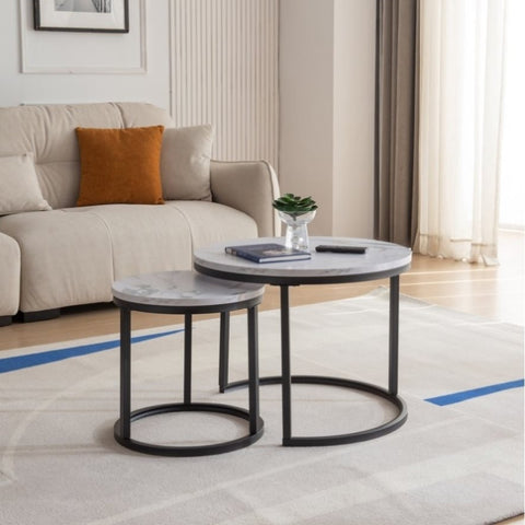 ZUN Modern Nesting coffee table,Black metal frame with marble color top-23.6" W848125104