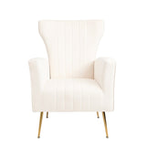 ZUN Velvet Accent Chair, Wingback Arm Chair with Gold Legs, Upholstered Single Sofa for Living Room MR-AC205-WHITE