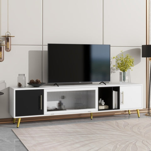 ZUN ON-TREND Stylish TV Stand with Golden Metal Handles&Legs, Two-tone Media Console for TVs Up to 80", WF307976AAK
