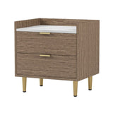ZUN Wooden Nightstand with 2 Drawers and Marbling Worktop, Mordern Wood Bedside Table with Metal WF315535AAB