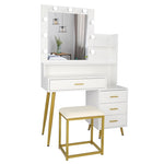 ZUN FCH Large Vanity Set with 9 LED Bulbs, Makeup Table with Cushioned Stool, 3 Storage Shelves 4 85425620