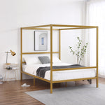 ZUN Mosquito Net Bed Simple Horizontal Strip Headboard Golden Queen 05935100