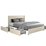 ZUN Anna Queen Size Ivory Velvet Upholstered Wingback Platform Bed with Patented 4 Drawers Storage, B083119227