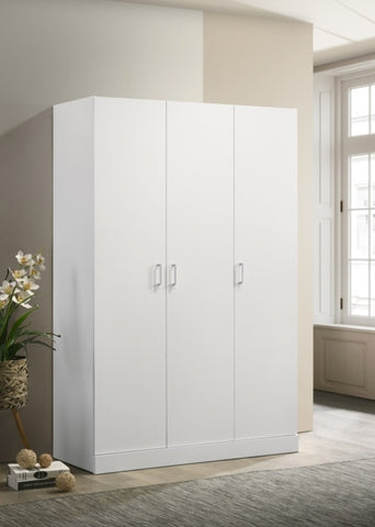 ZUN Declan White 3-Door Wardrobe Cabinet Armoire with Storage Shelves and Hanging Rod B061133846