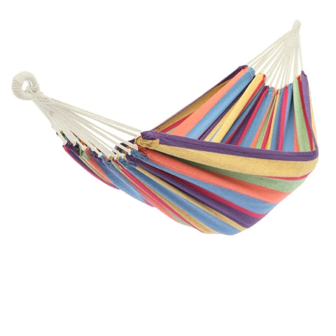 ZUN Polyester Cotton Hammock Small Color Stripe Natural Rope 200*150Cm With Two 2M Tie Ropes Back Bag 11017930