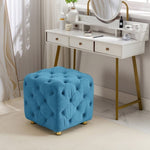 ZUN Blue Modern Velvet Upholstered Ottoman, Exquisite Small End Table, Soft Foot Stool,Dressing Makeup W1170103514