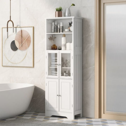 ZUN White Tall Storage Cabinet with Shelves and Doors for Bathroom, Kitchen and Living Room, MDF Board WF295070AAK