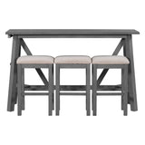 ZUN TREXM Multipurpose Home Kitchen Dining Bar Table Set with 3 Upholstered Stools WF298919AAE