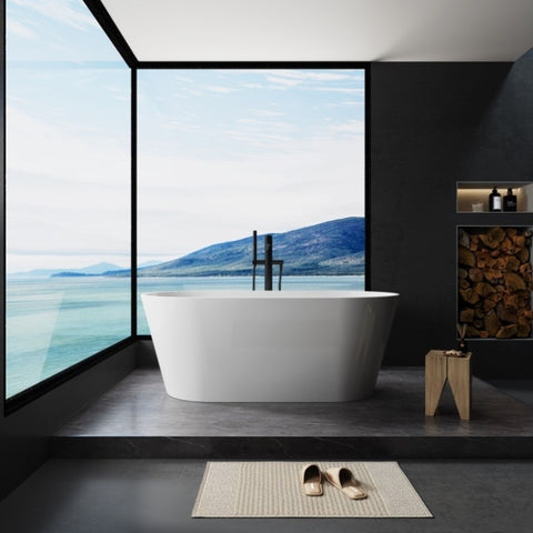 ZUN Luxury Glossy White Acrylic Freestanding Soaking Bathtub with Chrome Overflow and Drain, cUPC W157384908