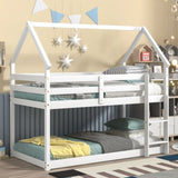 ZUN Twin over Twin Loft Bed with Roof Design, Safety Guardrail, Ladder, White W50446268