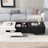 ZUN Modern Extendable Sliding Top Coffee Table with Storage in White&Black WF308184AAB