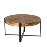 ZUN 33.46"Retro drawing technology Splicing Round Coffee Table,Fir Wood Table Top with Black Cross Legs W757136706