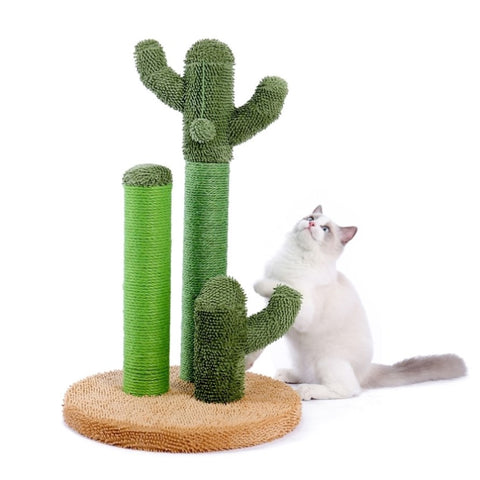 ZUN Cat Scratching Post Cactus Cat Scratcher Featuring with 3 Scratching Poles and Interactive Dangling 58153982
