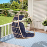 ZUN Outdoor Garden Rattan Egg Swing Chair Hanging Chair WOOD + DARK BLUE W87472212
