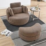 ZUN 39"W Oversized Swivel Chair with moon storage ottoman for Living Room, Modern Accent Round Loveseat W83489914