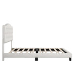 ZUN Upholstered Platform Bed with Saddle Curved Headboard and Diamond Tufted Details, Queen, Beige WF294419AAA