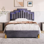 ZUN Full Size Upholstered Platform Bed with LED Lights and 4 Drawers, Stylish Irregular Metal Bed Legs WF312289AAE