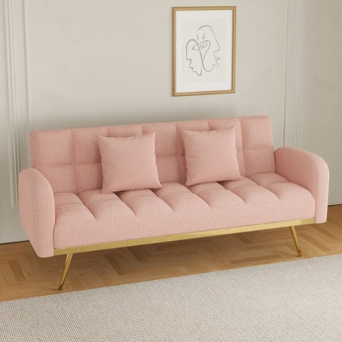 ZUN 69-inch sofa bed with adjustable sofa teddy fleece 2 throw pillows W1658125684