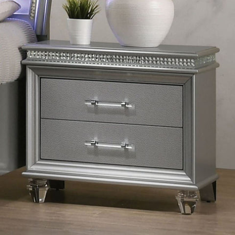 ZUN Classic Silver1pc Nightstand Only Contemporary Solid wood 2-Drawers Felt-lined Top English Dovetail B011P165669