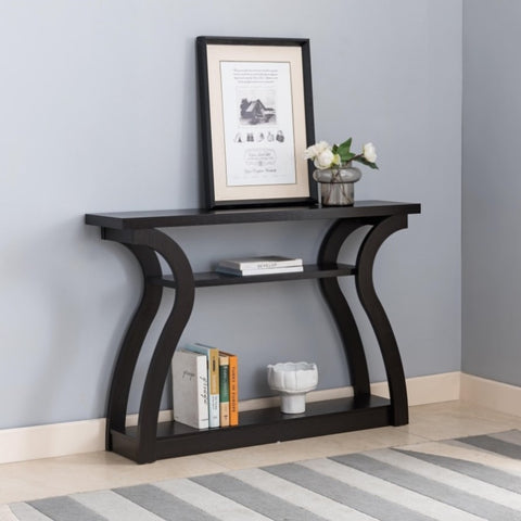 ZUN Decorative Entryway Table, Curved Frame Hallway Console Table with Two Shelves, Red Cocoa B107130948