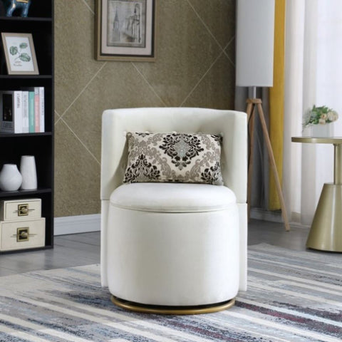 ZUN 360&deg; Swivel Accent Chair with Storage Function, Velvet Curved Chair with Gold Metal Base for Living W142063968
