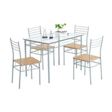 ZUN [110 x 70 x 76cm] Iron Glass Dining Table and Chairs Silver One Table and Four Chairs MDF Cushion 95820991