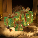 ZUN 3pcs 60 Lights, Dusting Mesh, Streamer Bow, Battery Type Garden Gift Box Decoration 09590129