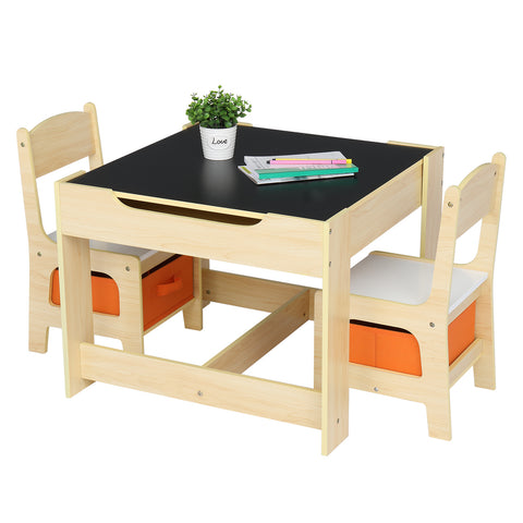 ZUN Ensemble table et chaise en bois pour enfants avec deux sacs de rangement 08190526