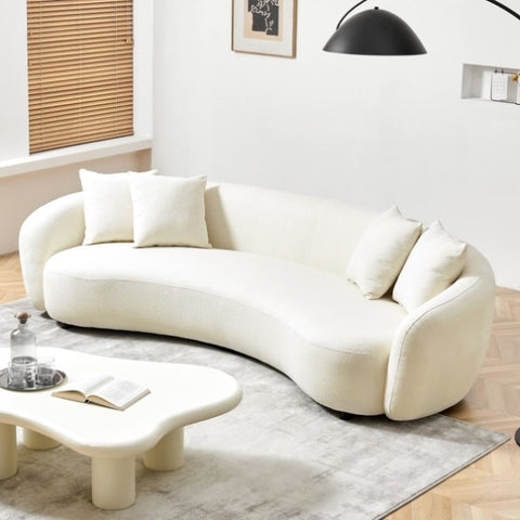ZUN Modern Curved Sofa Mid-Century White Comfy Half Moon Teddy Fabric Couch,101" Upholstered with 4 W1765128374