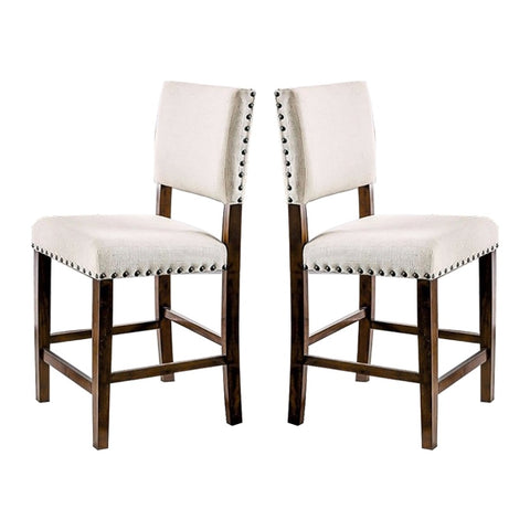 ZUN Set of 2 Linen Upholstered Dining Chairs with Nailhead Trim in Brown Cherry and Ivory B016P154455