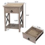 ZUN Set of 2 Farmhouse Wood Nightstand, Bed Sofa Side with Drawer, X-Shape Metal Sides, Square End W2181P144065
