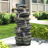 ZUN 40inches High Rocks Outdoor Cascading Waterfall with LED Lights, Soothing Tranquility for Home 92475615