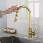 ZUN Touch Kitchen Faucet with Pull Down Sprayer-Brushed Gold 68496312