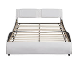 ZUN Queen Size Upholstered Faux Leather Platform Bed with LED Light Bed Frame with Slatted - White WF296648AAK