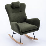 ZUN 35.5 inch Rocking Chair with Pocket, Soft Teddy Fabric Rocking Chair for Nursery, Comfy Wingback W1372105255