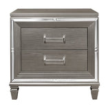 ZUN Elegant Style Silver-Gray Metallic Finish Nightstand Beveled Mirror Trim Dovetail Drawers Wooden B01146217