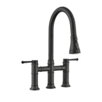 ZUN Double Handle Bridge Kitchen Faucet With Pull-Down Spray Head W122581050