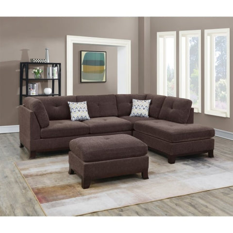 ZUN Chenille Reversible Sectional Sofa with Ottoamn in Dark Coffee B01682329