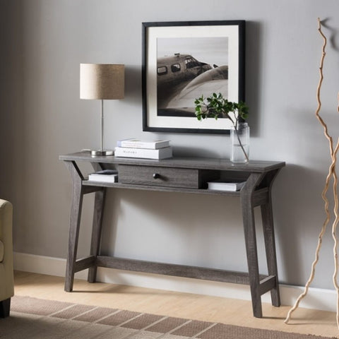 ZUN Console Table with One Drawer and Two Open Shelves - Grey B107142202