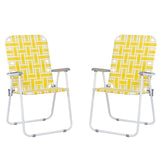 ZUN 2pcs Steel Tube PP Webbing Bearing 120kg Folding Beach Chair Yellow & White Strip 25170682