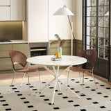 ZUN 47.24'' Modern Cross Leg Round Dining Table, White Marble Top Occasional Table, Two Piece Removable W757140949