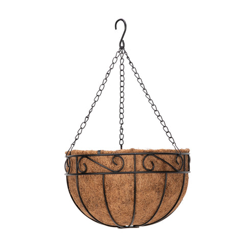 ZUN 4pcs 10" Black Painted Round Wrought Iron Coconut Palm Hanging Basket 79276532