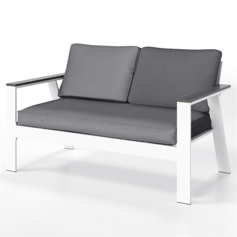 ZUN Modern Outdoor Double Aluminum Gray White Patio Lounge Chairs Sofa Couch With Wood Grain Finish Arm W1828P160654