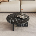 ZUN Black MDF material circular coffee table with texture, 31.4 inch black middle modern tea W1151131601