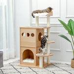 ZUN Modern Cat Tree Wooden Multi-Level Cat Tower Deeper Version Of Cat Sky Castle With 2 Cozy Condos, 90724673