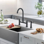 ZUN Double Handle Bridge Kitchen Faucet with Side Spray W122566144