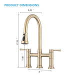 ZUN Double Handle Bridge Kitchen Faucet With Pull-Down Spray Head W122581052