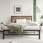 ZUN Full Size Platform Bed Frame with Rustic Vintage Wood Headboard, Strong Metal Slats Support Mattress W84084262