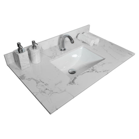 ZUN Montary 31inch bathroom stone vanity top engineered white marble color with undermount ceramic sink W50932301