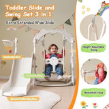 ZUN Toddler Slide and Swing Set 3 in 1, Kids Playground Climber Swing Playset with Basketball Hoops PP322877AAE
